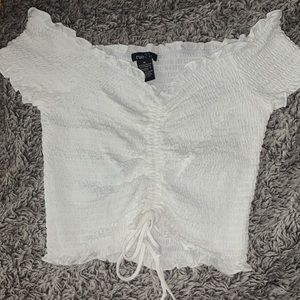Off the shoulder runched white crop top